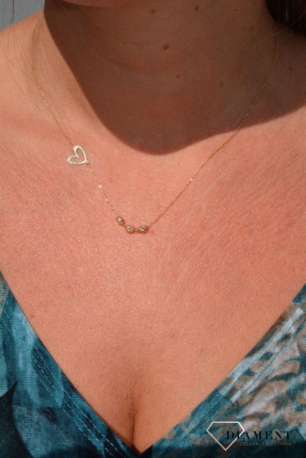 Złoty naszyjnik celebrytka 585 'biała cyrkonia i serce'.jpg