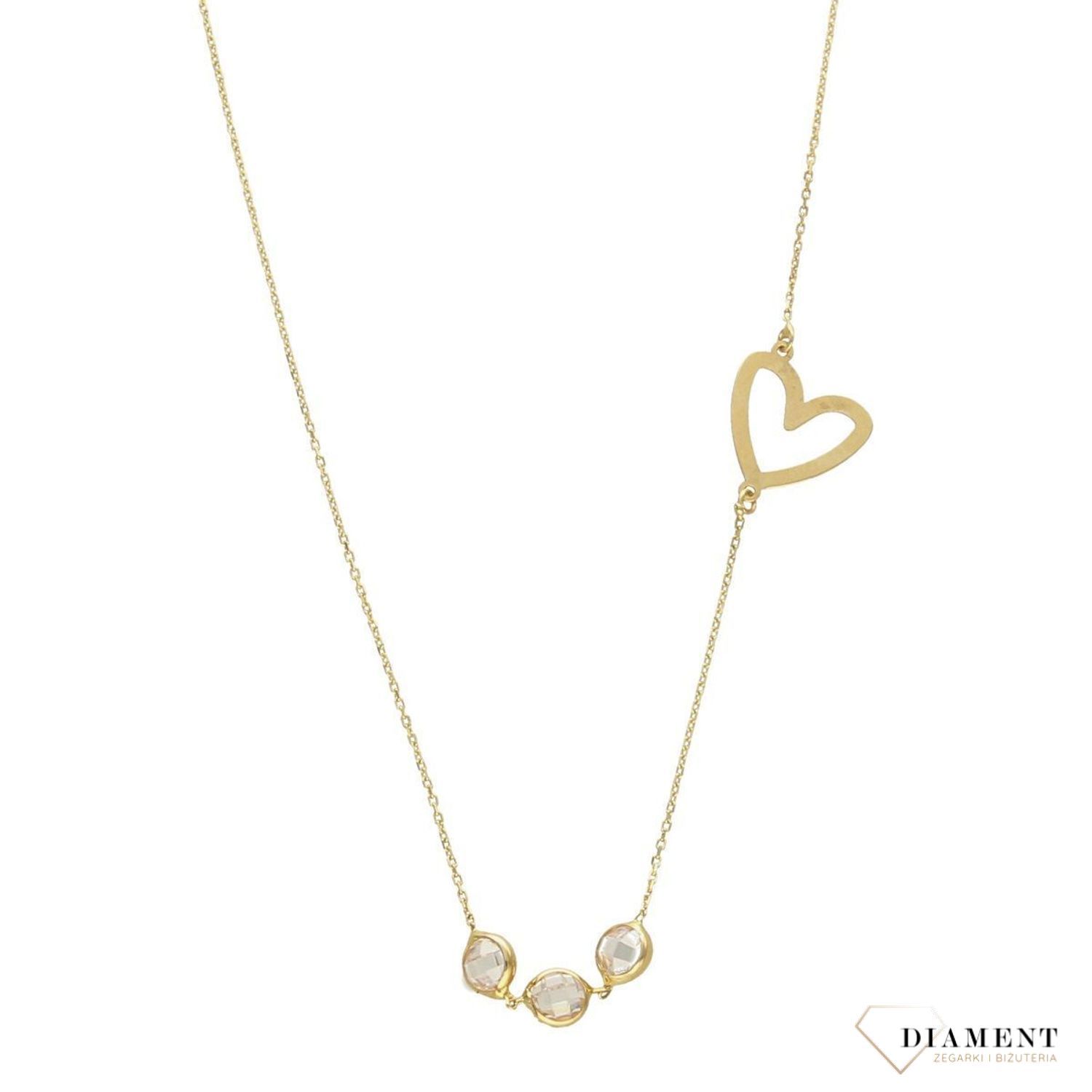 Złoty naszyjnik celebrytka 585 'biała cyrkonia i serce'.jpg