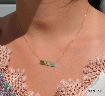 Złoty naszyjnik celebrytka 585 'I love you', złote naszyjniki dla kobiet, biżuteria dla ukochanej ✓Złote Naszyjniki Damskie (2).JPG