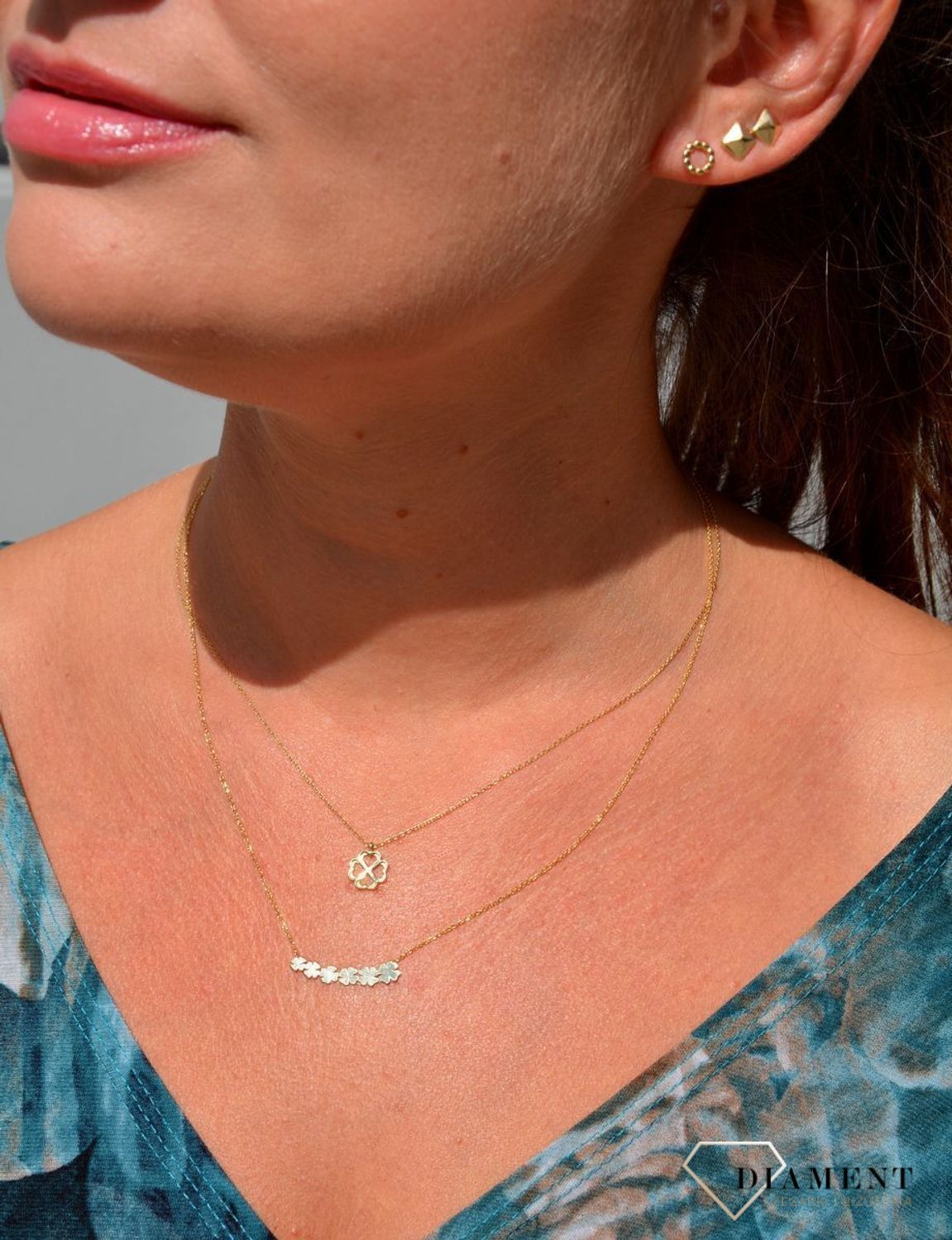 Złoty naszyjnik celebrytka 585 'kilka koniczynek'.jpg