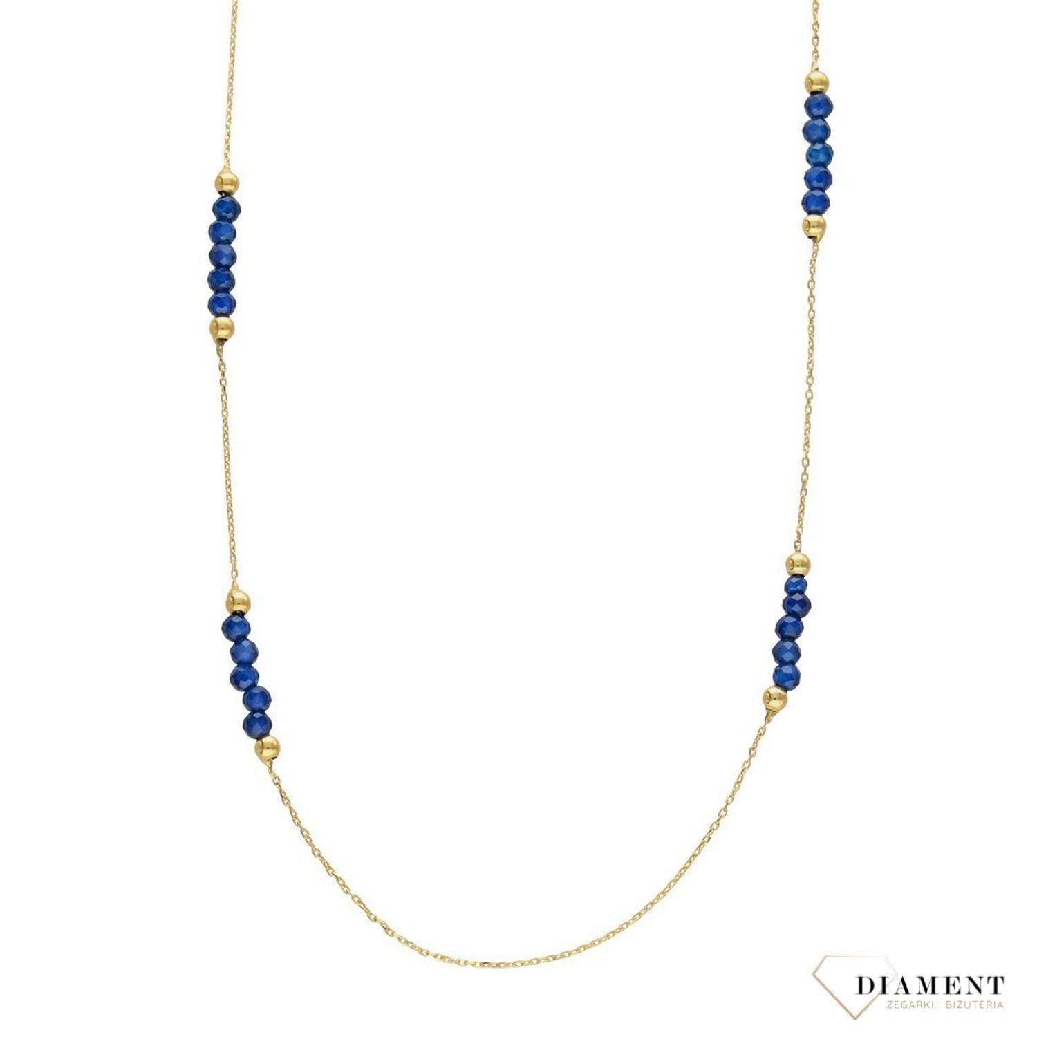 Naszyjnik złota celebrytka 585 niebieskie koraliki.jpg