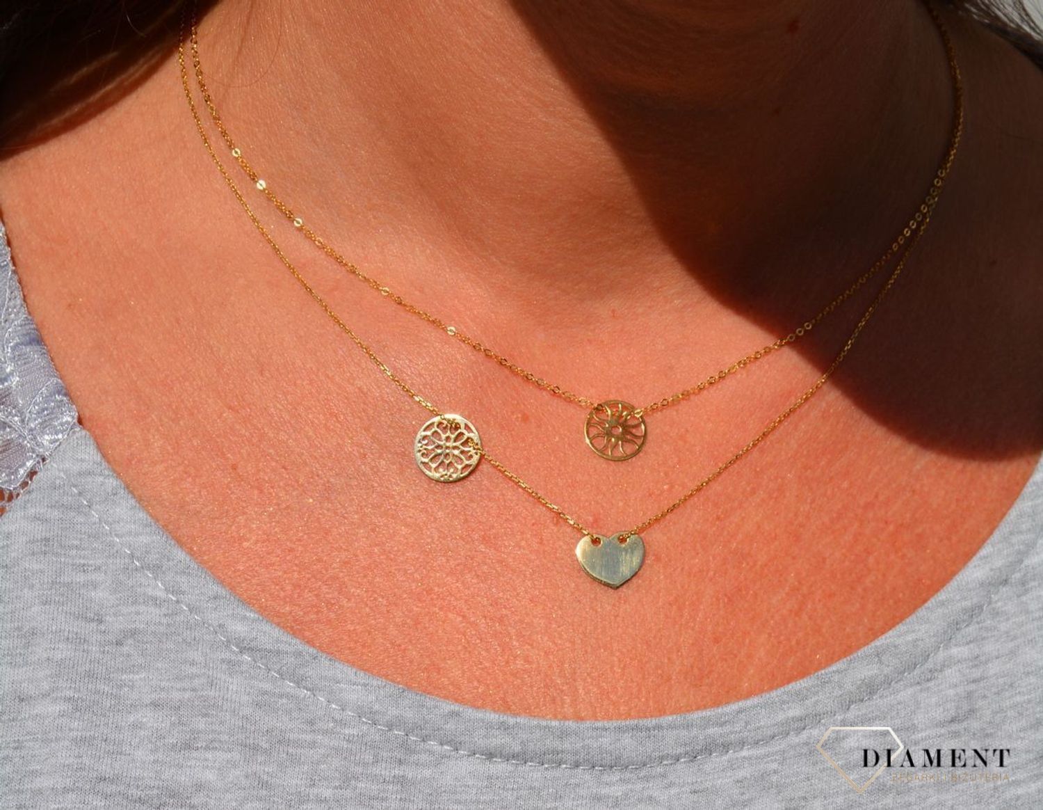 Złoty naszyjnik celebrytka 585 'serce i ażurkowe kółko'.jpg