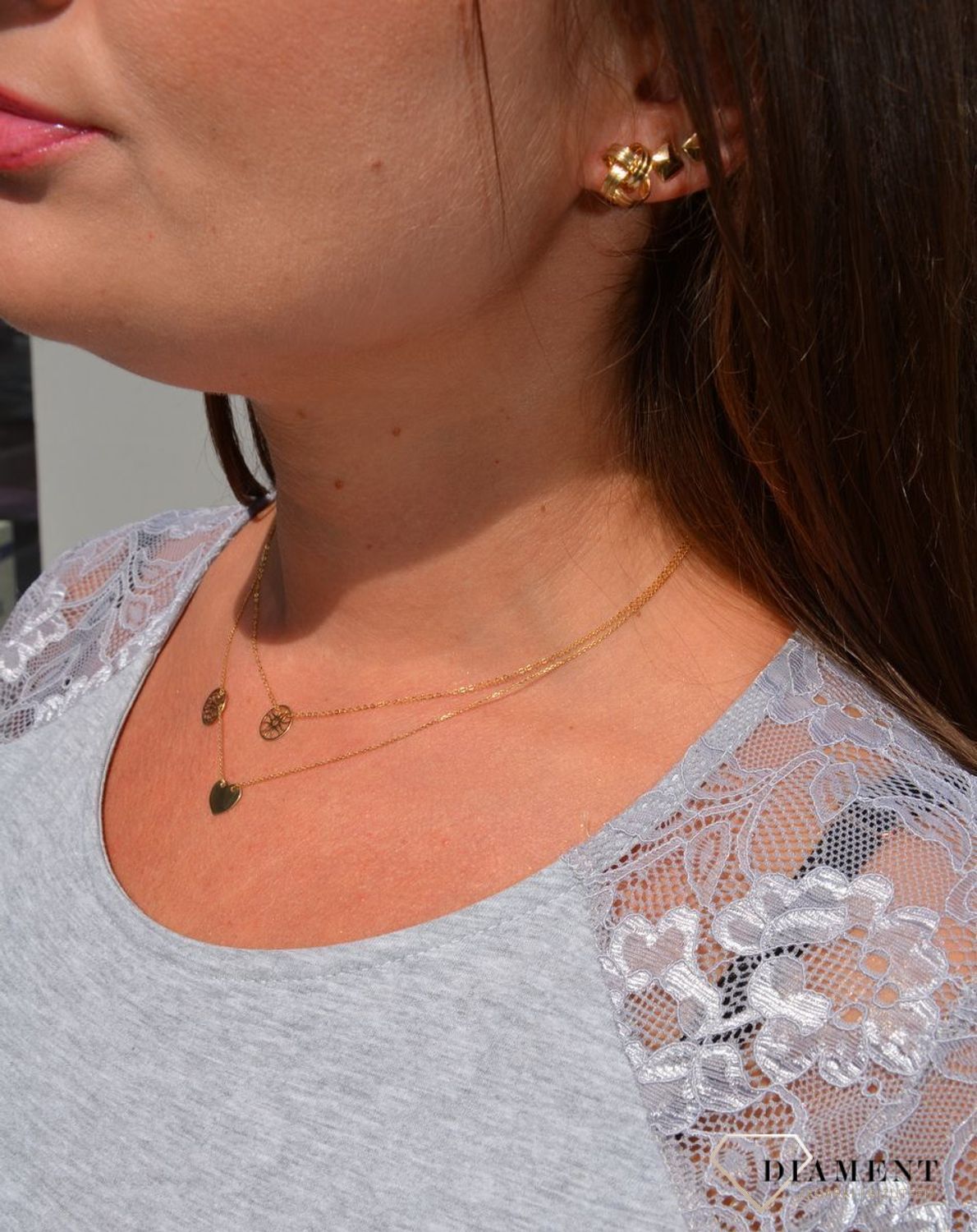 Złoty naszyjnik celebrytka 585 'serce i ażurkowe kółko'.jpg