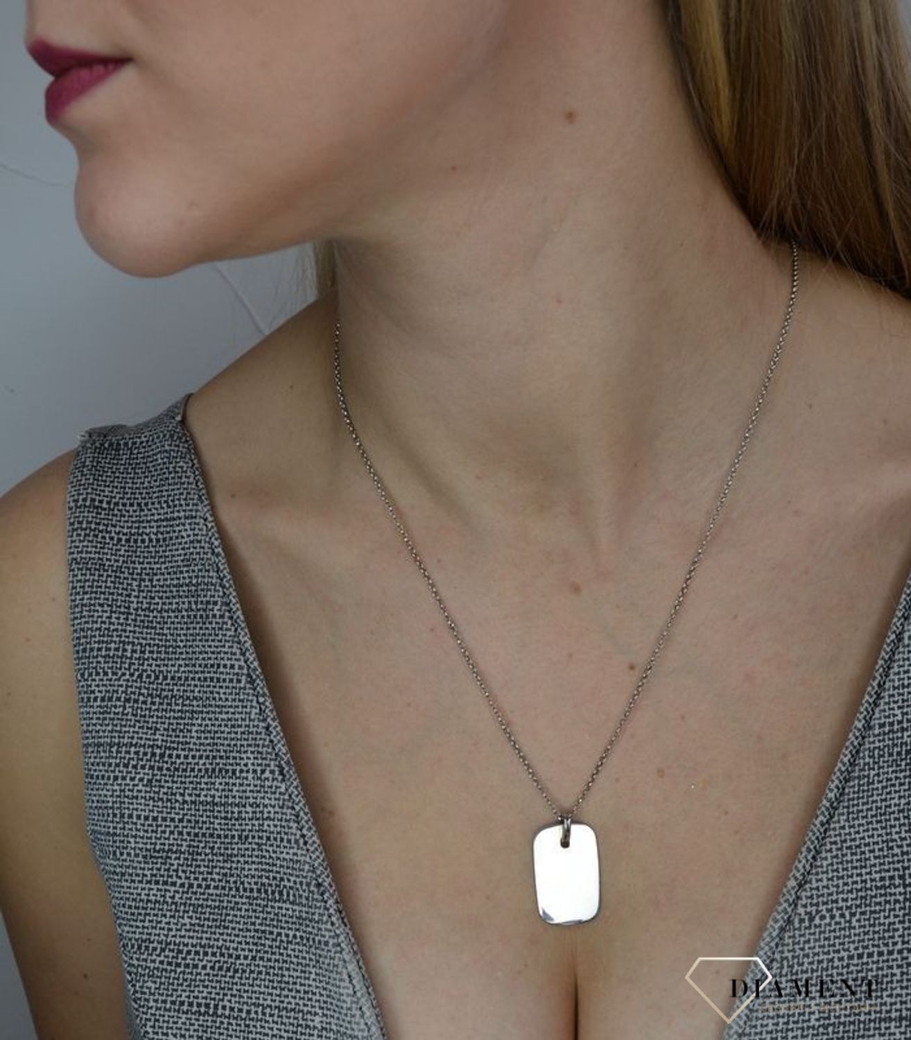 Naszyjnik srebrny 'Nieśmiertelnik' do graweru. Srebrny naszyjnik blaszka wykonana z próby 925..jpg