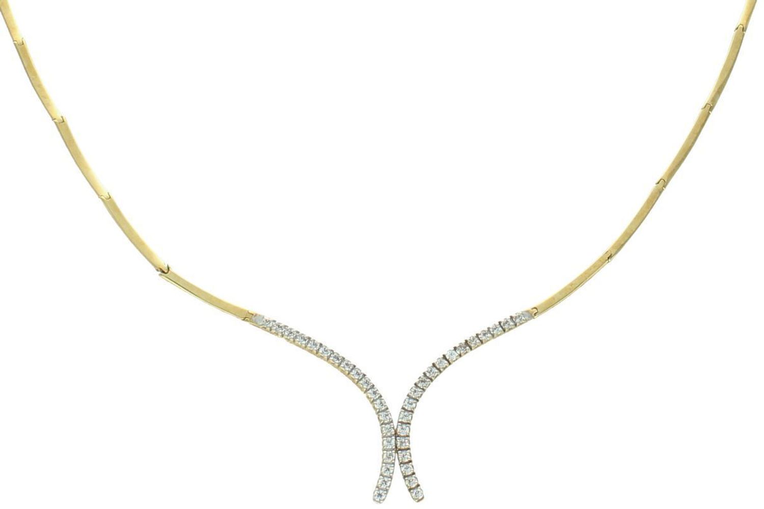 Złoty naszyjnik Kolia damska podłużne blaszki z cyrkoniami w formie krawatki NSZ-000000-767-585. Naszyjnik złoty krawatka o splocie modułowym z białymi cyrkoniami. 1.jpg