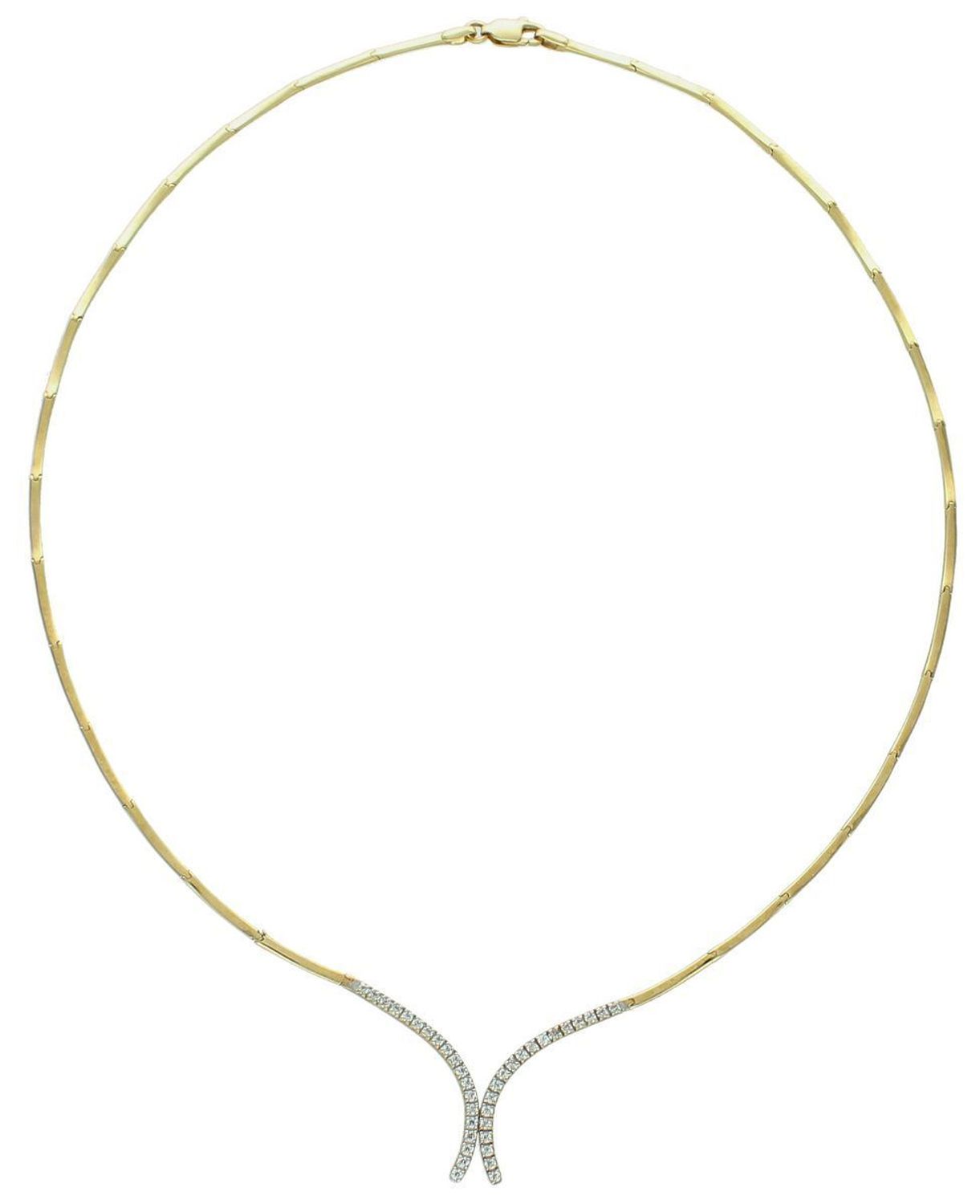 Złoty naszyjnik Kolia damska podłużne blaszki z cyrkoniami w formie krawatki NSZ-000000-767-585. Naszyjnik złoty krawatka o splocie modułowym z białymi cyrkoniami. 1.jpg