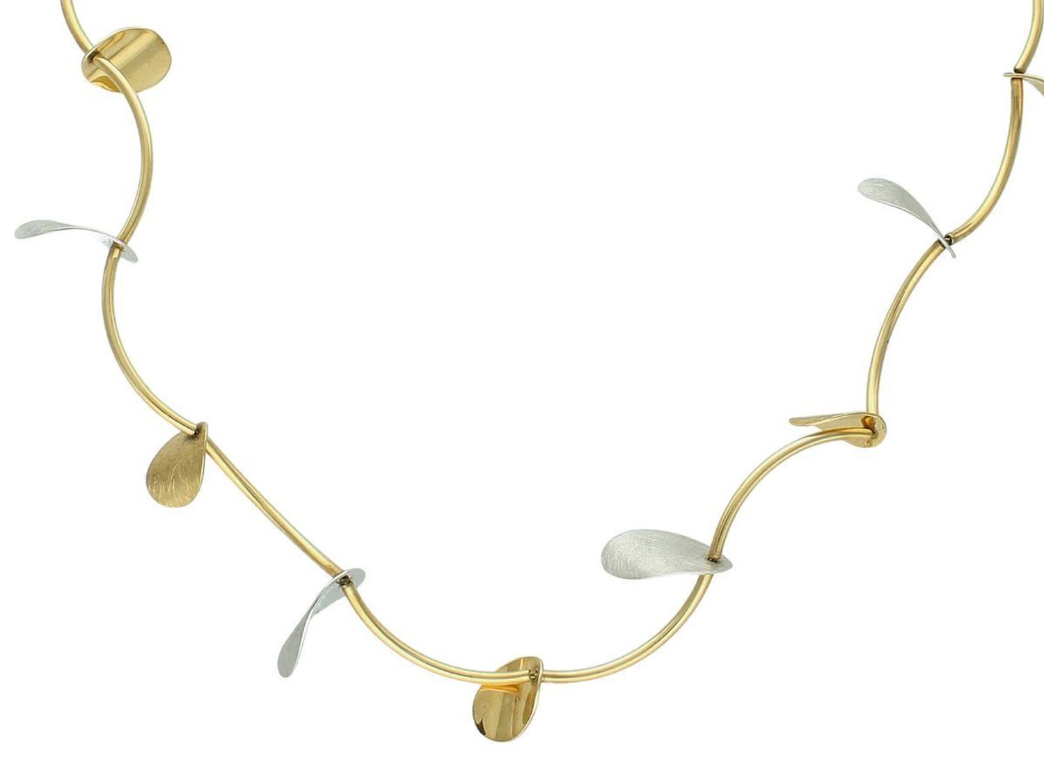 Naszyjnik złoty zdobiony blaszkami białe i żółte złoto 585, NSZ-000000-772-585, złota kolia, Złoty naszyjnik wykonany z najwyższej jakości złota próby 585. Łańcuszek składa się z owalnych 1.jpg