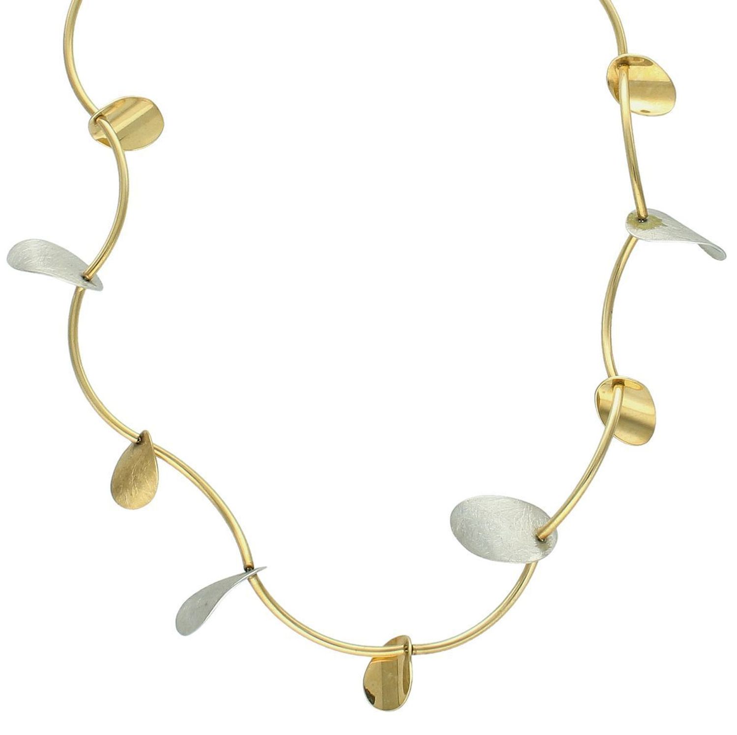 Naszyjnik złoty zdobiony blaszkami białe i żółte złoto 585, NSZ-000000-772-585, złota kolia, Złoty naszyjnik wykonany z najwyższej jakości złota próby 585. Łańcuszek składa się z owalnych 1.jpg