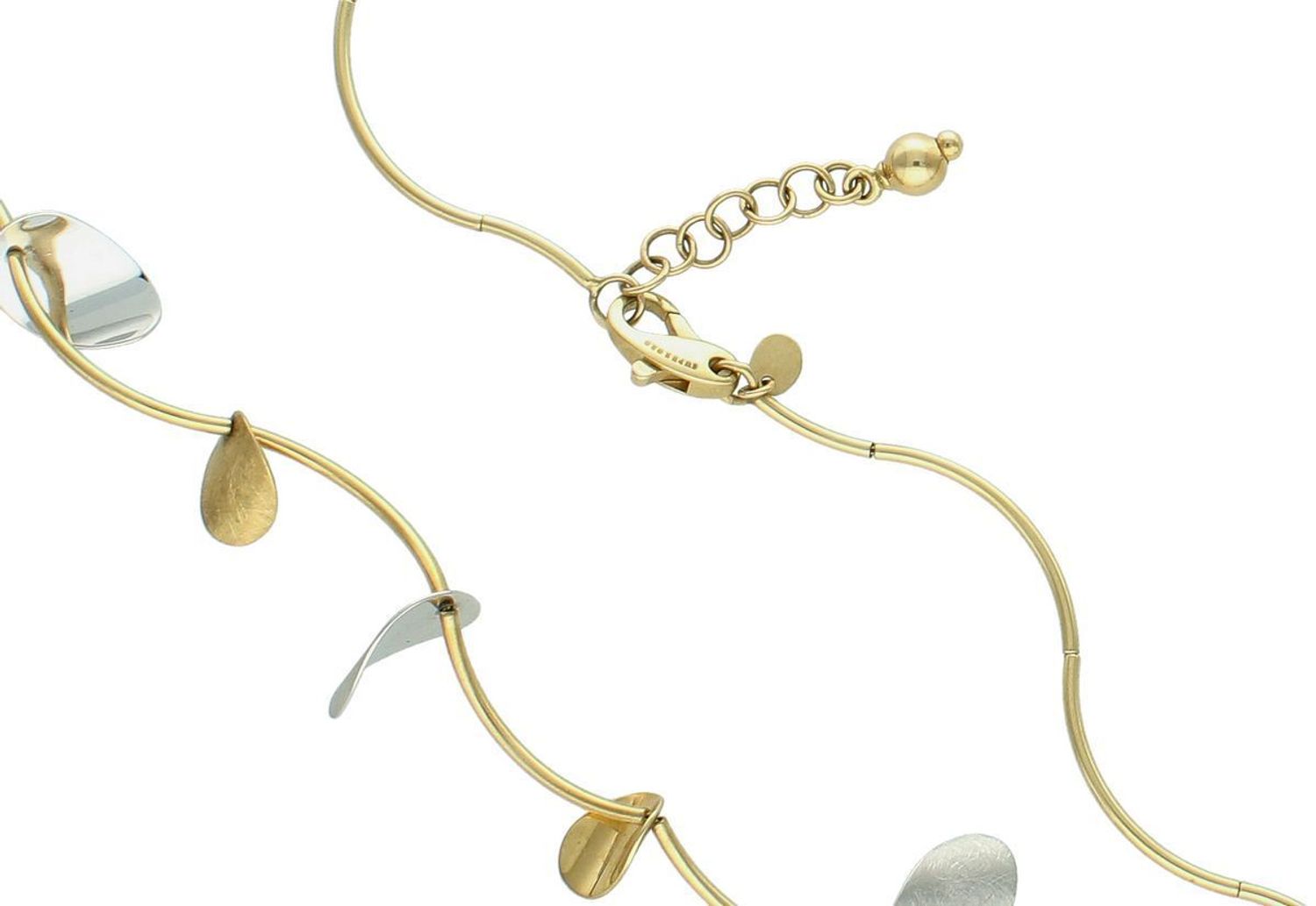 Naszyjnik złoty zdobiony blaszkami białe i żółte złoto 585, NSZ-000000-772-585, złota kolia, Złoty naszyjnik wykonany z najwyższej jakości złota próby 585. Łańcuszek składa się z owalnych 1.jpg