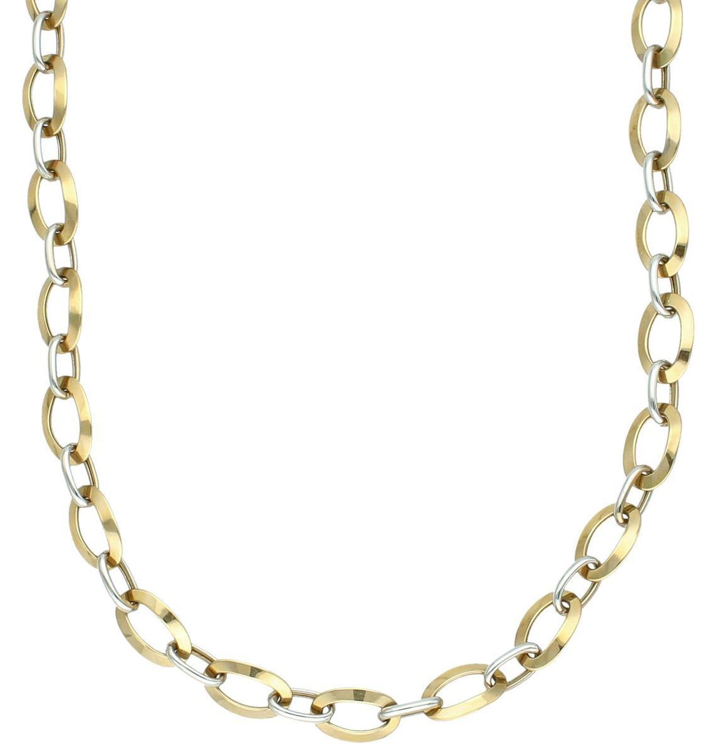 Naszyjnik złoty duże ogniwa białe i żółte złoto próba 585 NSZ-000000-777-585.  Złoty naszyjnik efektowny z grubych podłużnych oczek. Wykonana ze 14-karatowego żółtego złota, próba 585. 1.jpg