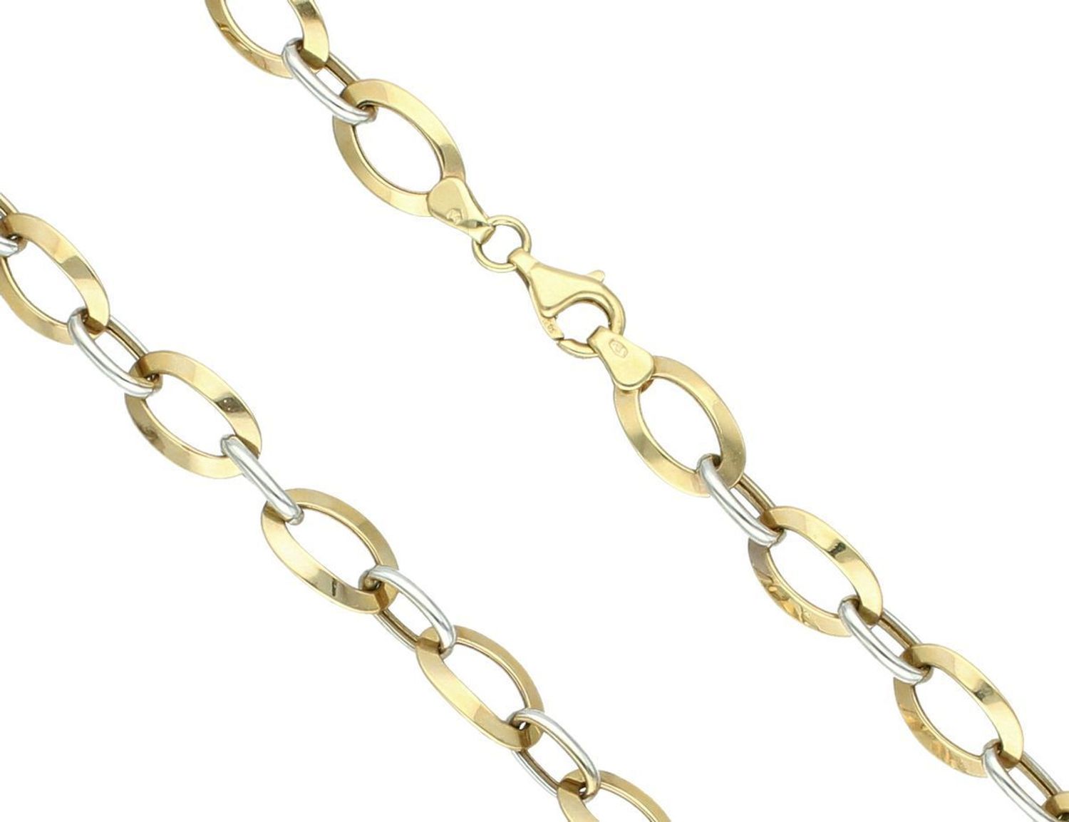 Naszyjnik złoty duże ogniwa białe i żółte złoto próba 585 NSZ-000000-777-585.  Złoty naszyjnik efektowny z grubych podłużnych oczek. Wykonana ze 14-karatowego żółtego złota, próba 585. 1.jpg