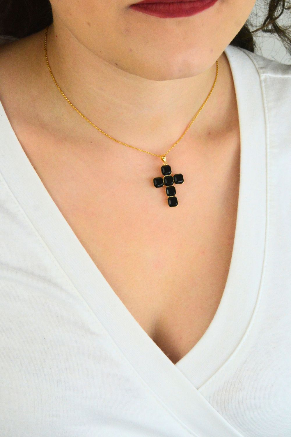 Srebrny Pozłacany Naszyjnik Spark NTMG4480JJ Ankier z Krzyżykiem Swarovski Black.jpg