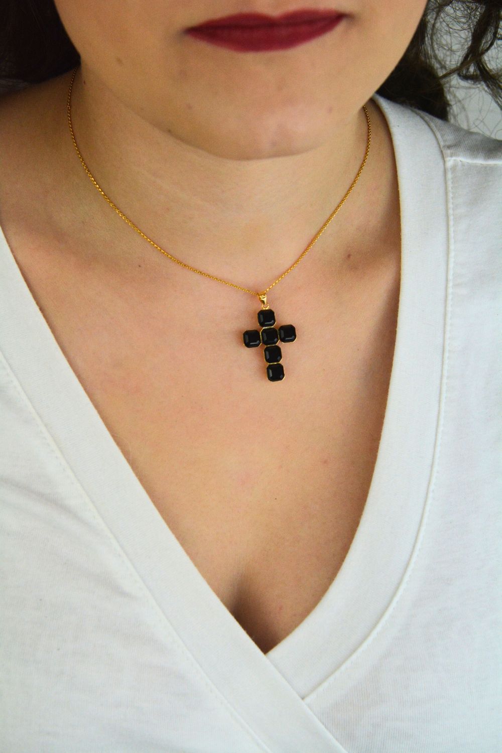 Srebrny Pozłacany Naszyjnik Spark NTMG4480JJ Ankier z Krzyżykiem Swarovski Black.jpg