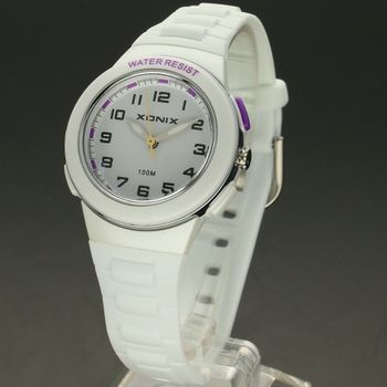 Zegarek dziecięcy biały, wodoszczelny na silikonowym pasku XONIX Sport OC-001A. Zegarek na komunię🎁 (2).jpg