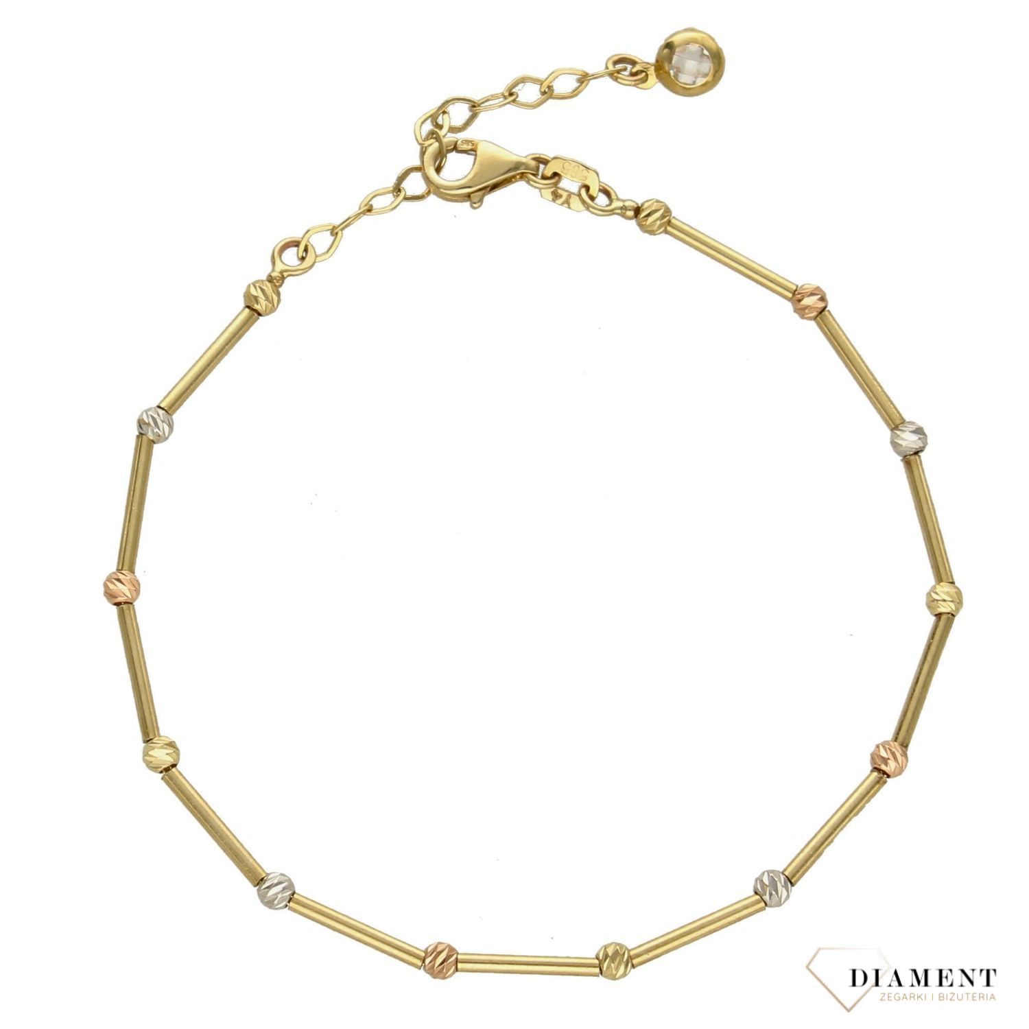 Złota bransoletka damska kuleczki 585 białe, różowe i żółte złoto OPB000000-263.jpg