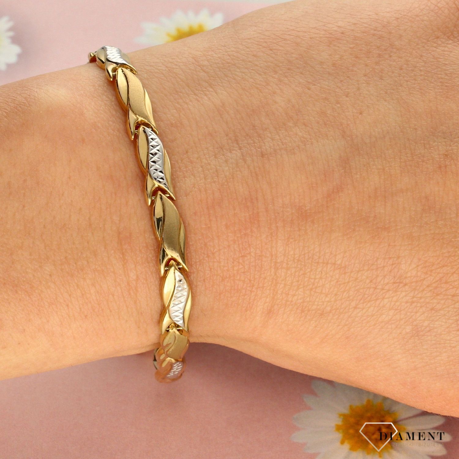 Złota bransoletka damska 585 białe i żółte złoto OPB000000-327 (2).jpg