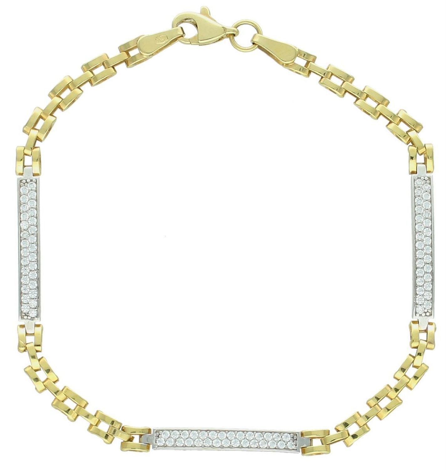 Bransoleta złota zdobiona cyrkoniami białymi pr 333, OPB000000-420 Złota bransoletka wykonana z 14 karatowego żółtego złota. Powstała z połączenia podwójnych ogniw, które tworzą 1.jpg