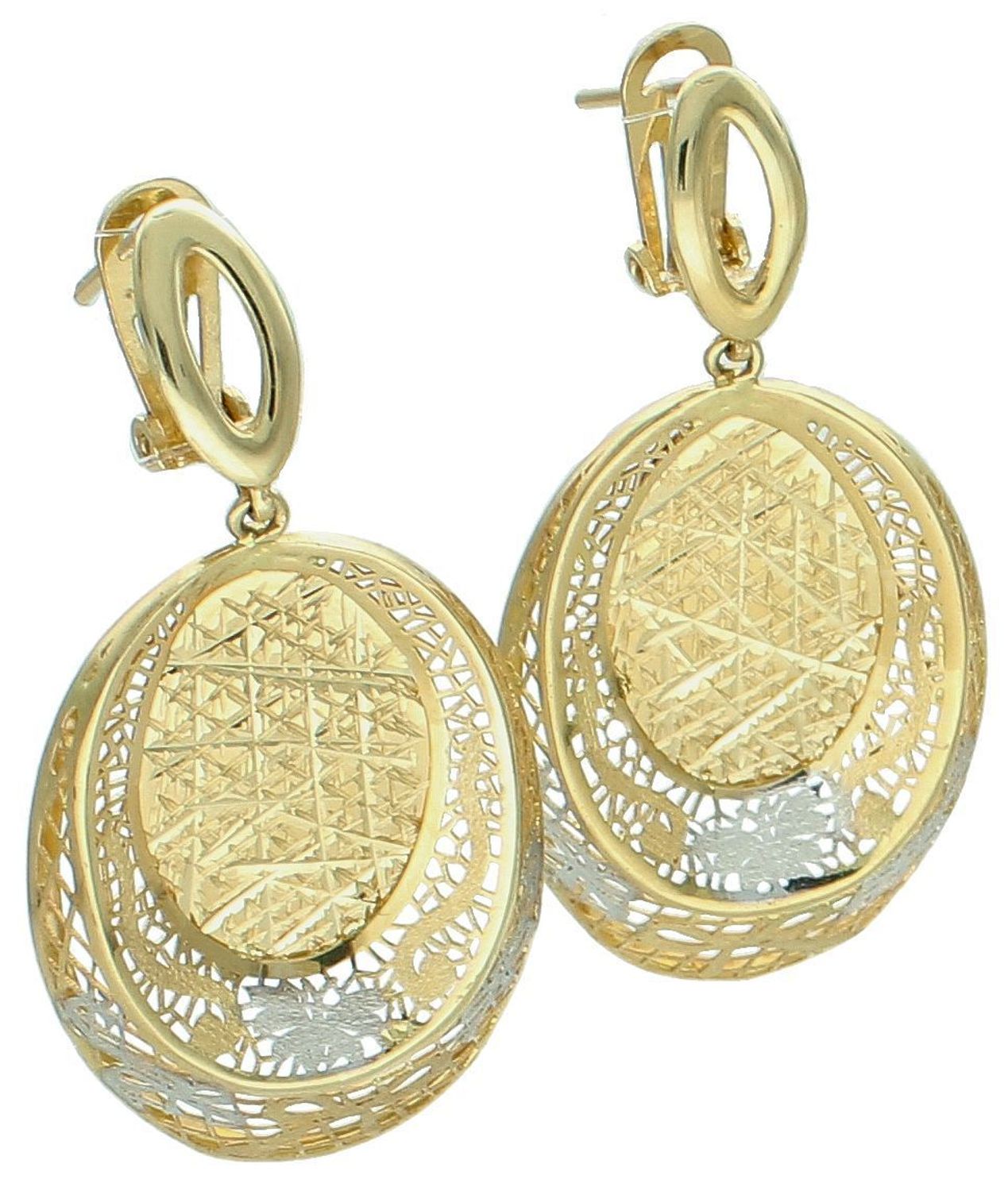 Duże złote kolczyki ażurowe owale w kokardki 585 OPK000000-249. Duże złote kolczyki. Pokaźna złota biżuteria. Kolczyki wiszące złote. Prezent dla kobiety. Złota biżuteria. Modne kolczyki. 1.jpg