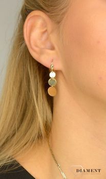 Złote kolczyki 585 potrójne okrągłe blaszki OPK000000-303 💎 Złota zawieszka na zapięcie angielskie, biżuteria apart, kolczyki złote apart (1).JPG