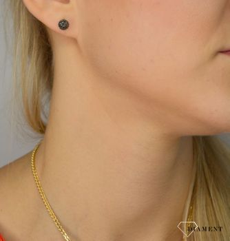 Złote kolczyki 585 kulki czarne cyrkonie OPK000000-313 💎 Złote kolczyki w kształcie kuleczki ozdobione czarną cyrkonią 💎 (1).JPG