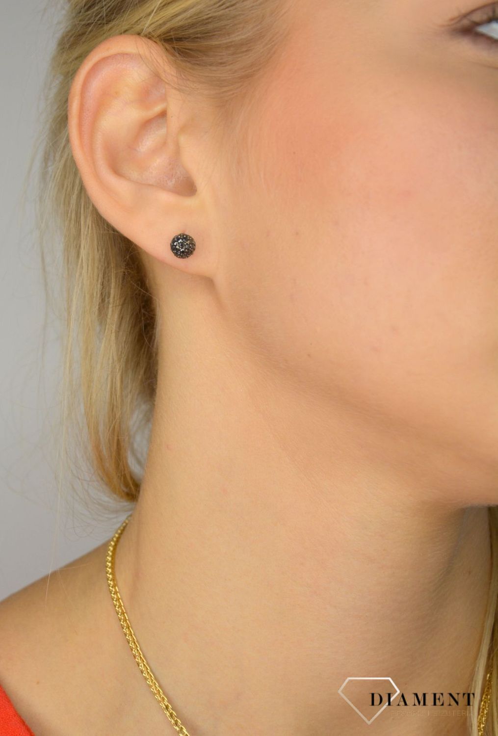 Złote kolczyki 585 kulki czarne cyrkonie OPK000000-313.jpg