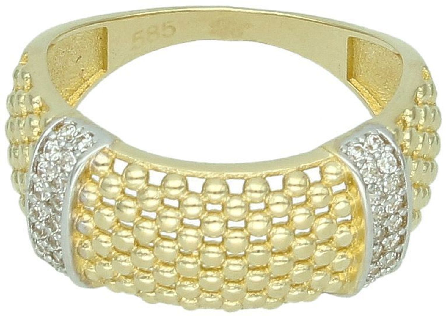 Złoty pierścionek damski z cyrkoniami i siateczką – próba 585  OPP000000-036.jpg