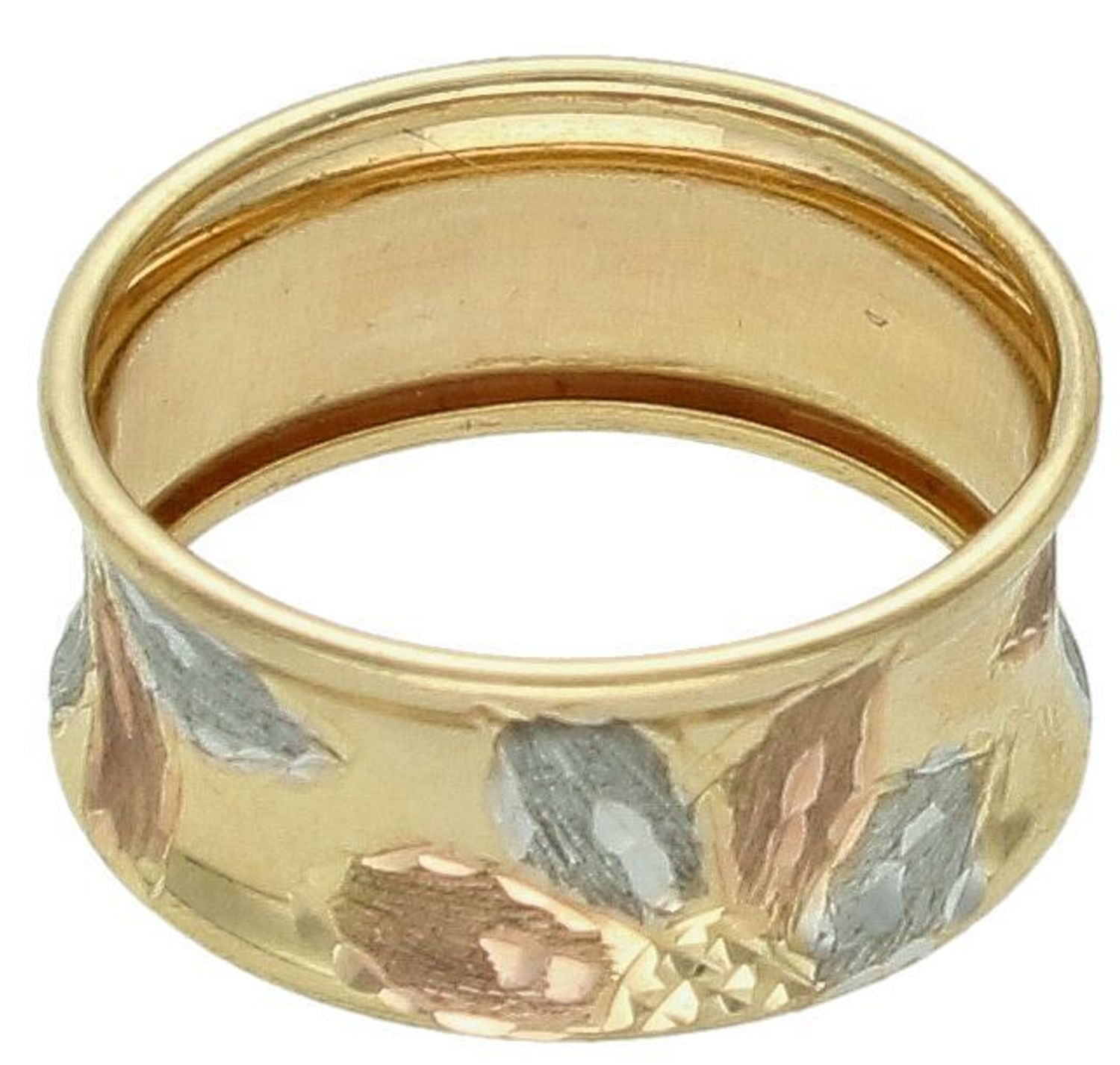 Złoty pierścionek obrączka z trzema kolorami złota próba 333, OPP000000-148. Pierścionek obrączka zaokrąglona w trzech kolorach złota to piękny i elegancki wybór, k1.jpg