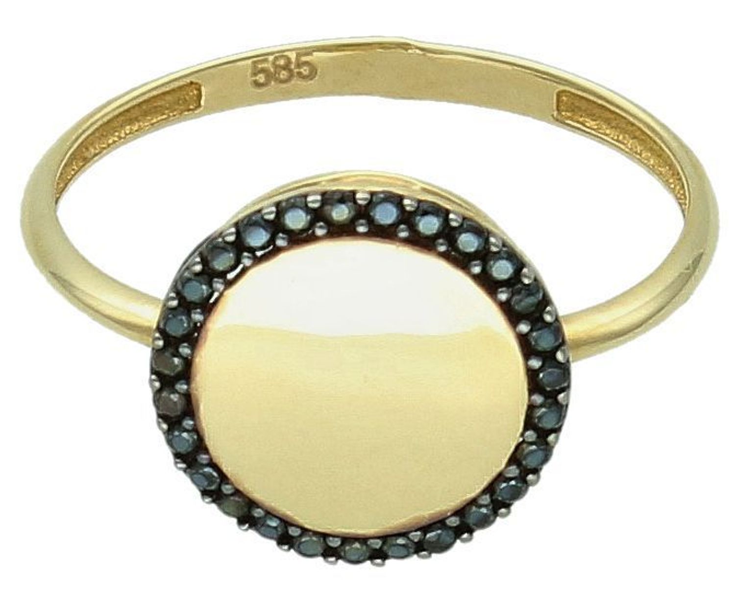 Złoty pierścionek damski 585 z motywem koła z czarnymi cyrkoniami OPP000000-195 Złoty pierścionek damski 585 to wyjątkowa biżuteria, która 1.jpg