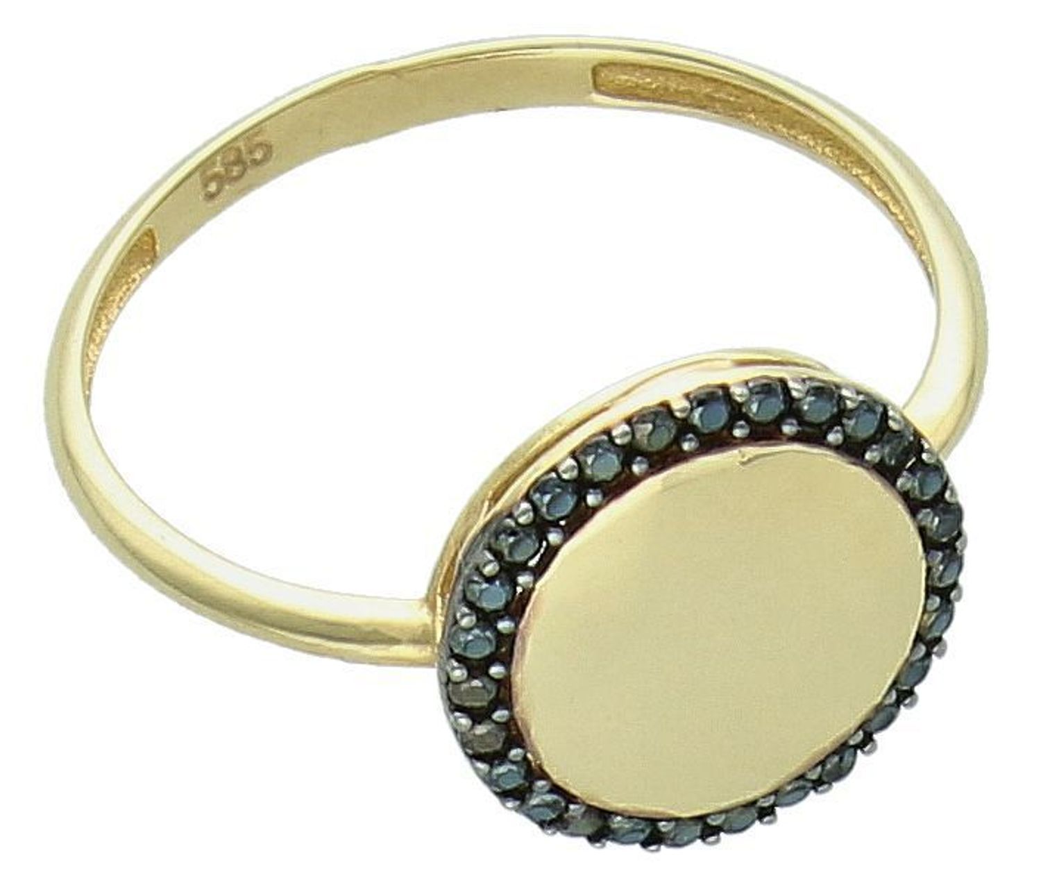 Złoty pierścionek damski 585 z motywem koła z czarnymi cyrkoniami OPP000000-195 Złoty pierścionek damski 585 to wyjątkowa biżuteria, która 1.jpg