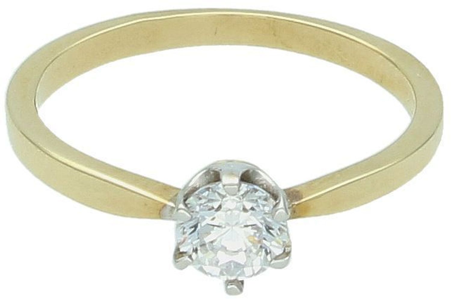 Złoty pierścionek damski próby 585 z cyrkonią, idealny na zaręczyny. Waga 1,81 g, szerokość elementu ozdobnego 5 mm, szerokość szyny 2 mm. Elegancka biżuteria na wyjątkowe chwile.1.jpg