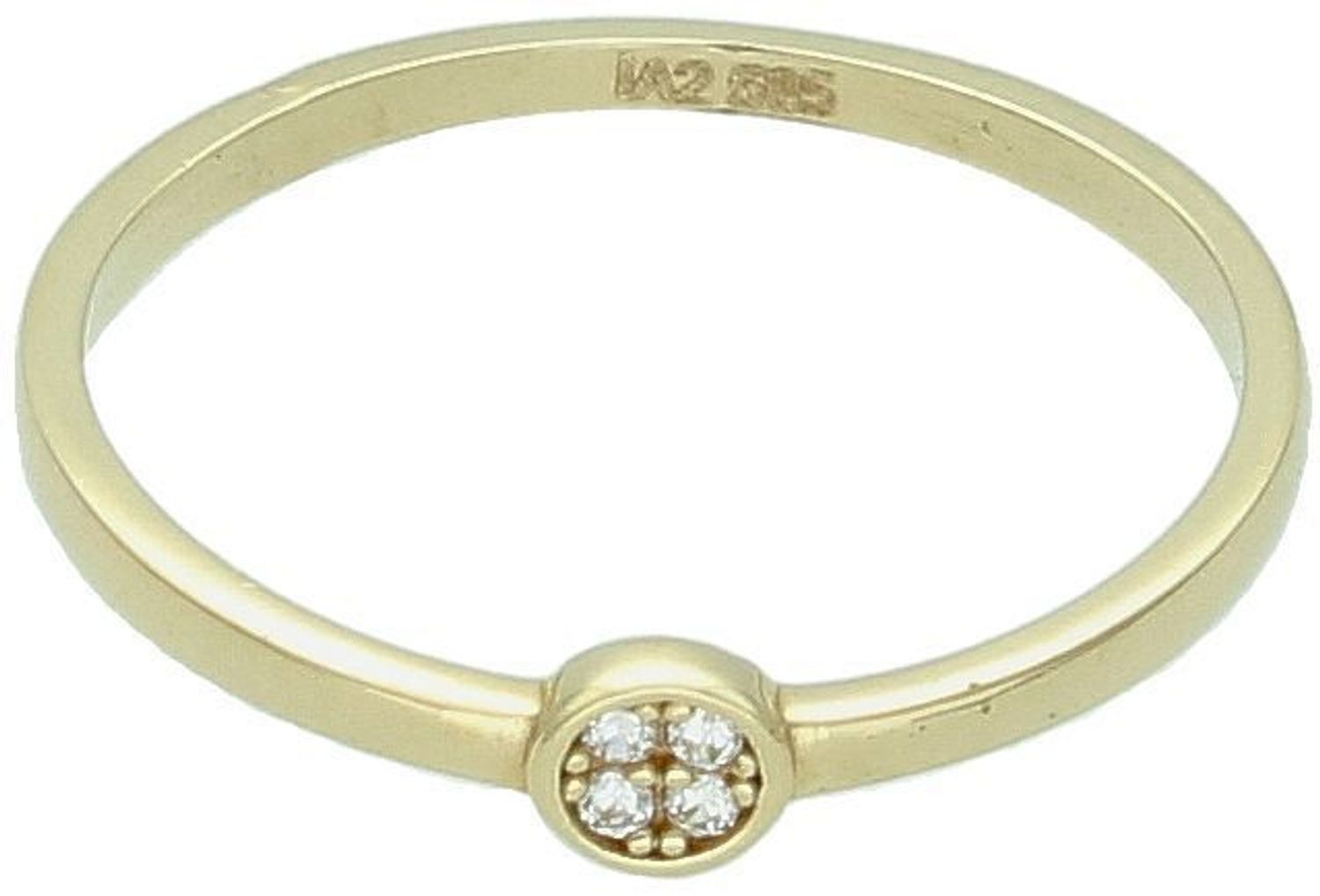 Złoty pierścionek damski próby 585 z okrągłym elementem ozdobnym wysadzanym cyrkoniami. Delikatna forma, waga 1,13 g, średnica ozdoby 3 mm. Model OPP000000-334 — subtelna elegancja na co dzień.1.jpg