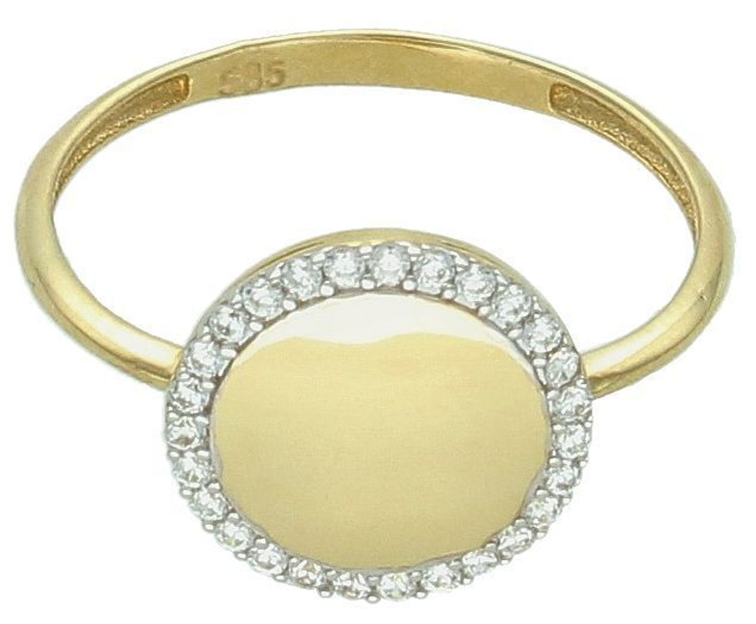 Złoty pierścionek kółko z cyrkoniami próba 585 rozmiar 14, OPP000000-343. Elegancki złoty pierścionek, który łączy prostotę z wyjątkowym blaskiem. Wykonany z wysokiej jakości złota 1.jpg