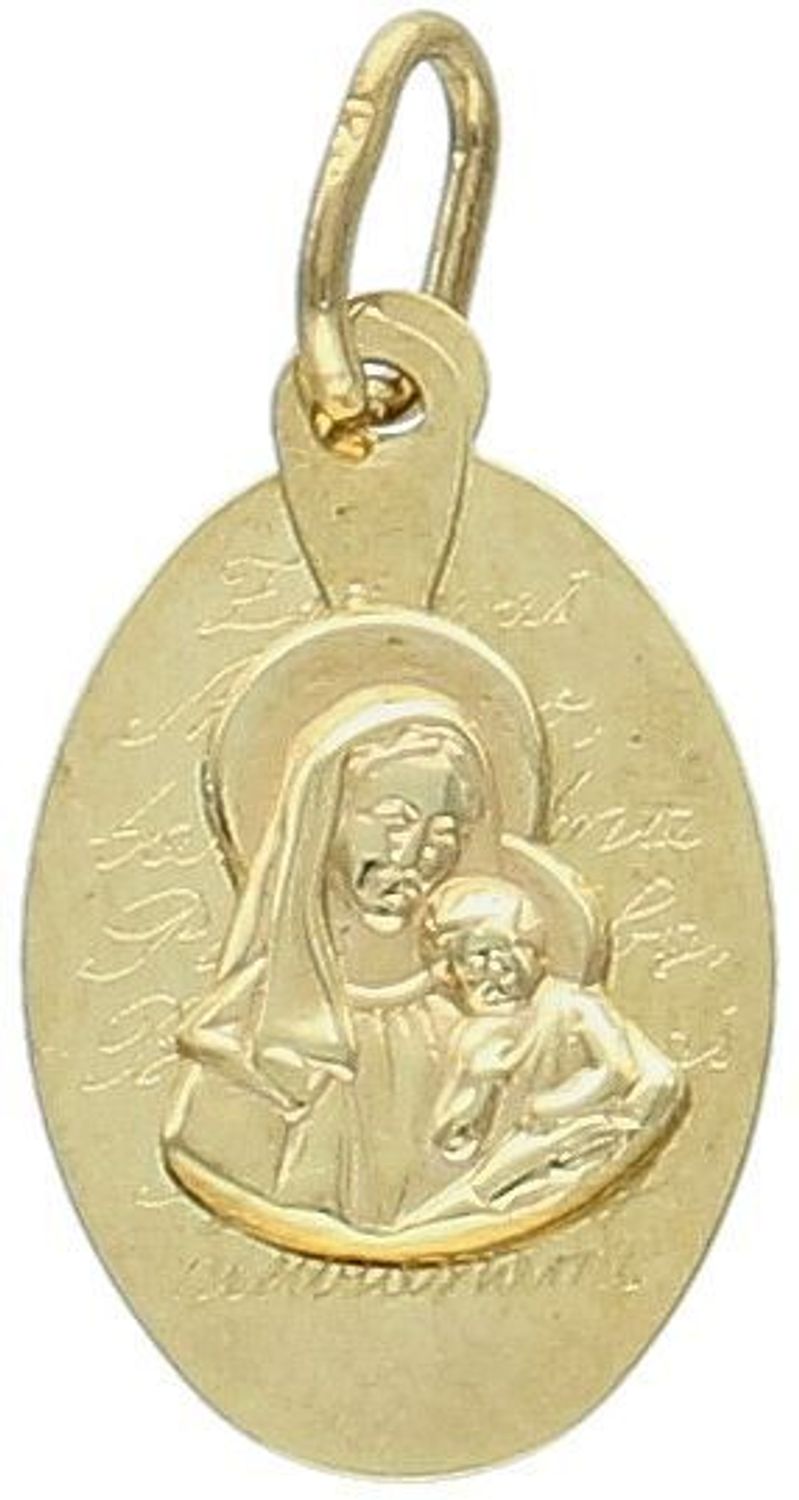 Zawieszka medalik wizerunek Matki Boskiej z Dzieciątkiem Jezus OPZ000000-229  Złoty wisiorek medalik, wykonany z żółtego złota. Biżuteria sakralna. Wisiorek 1.jpg