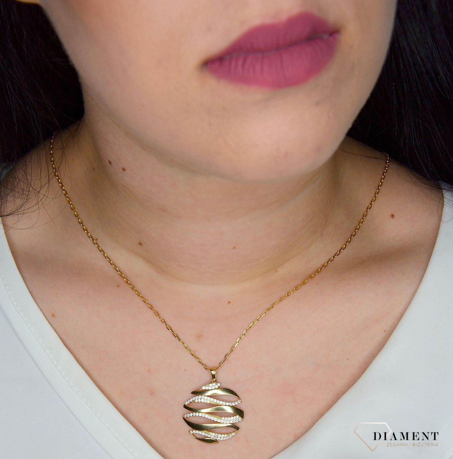 Złota zawieszka 585 okrągła z białą cyrkonią OPZ000000-322.jpg