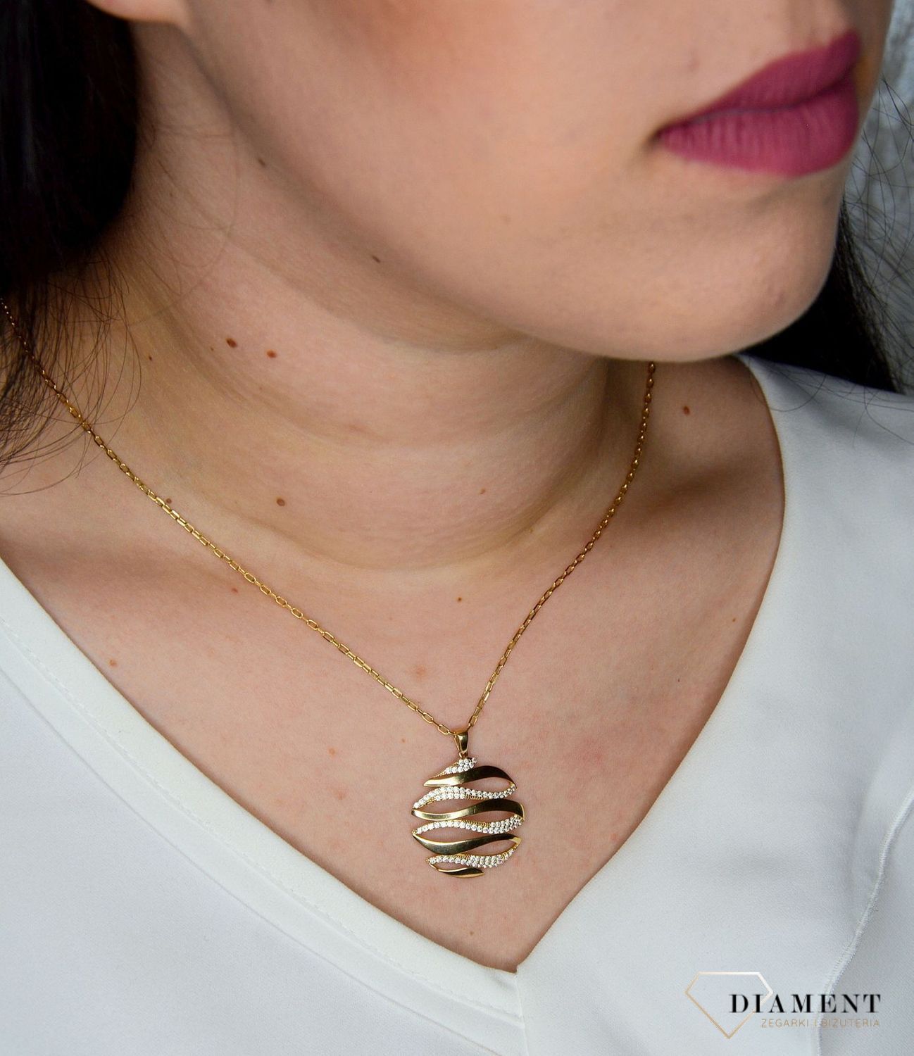 Złota zawieszka 585 okrągła z białą cyrkonią OPZ000000-322.jpg