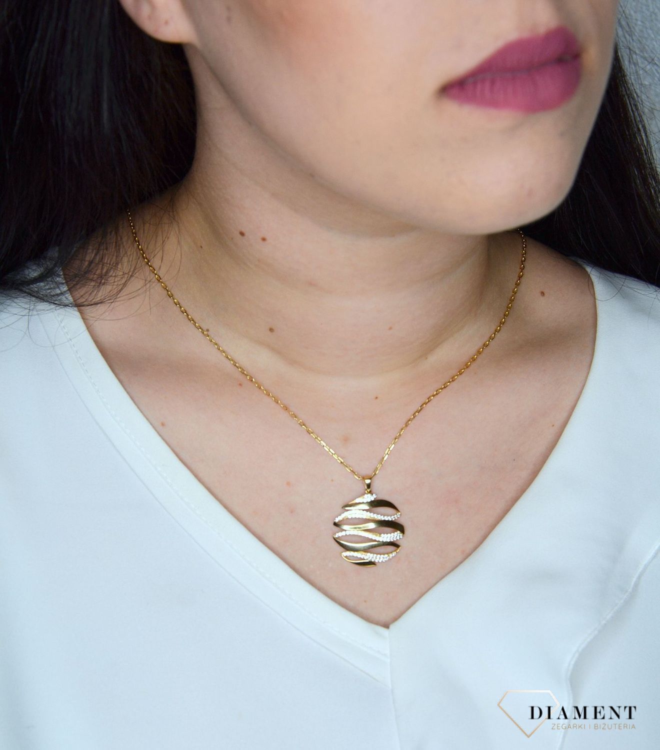 Złota zawieszka 585 okrągła z białą cyrkonią OPZ000000-322.jpg