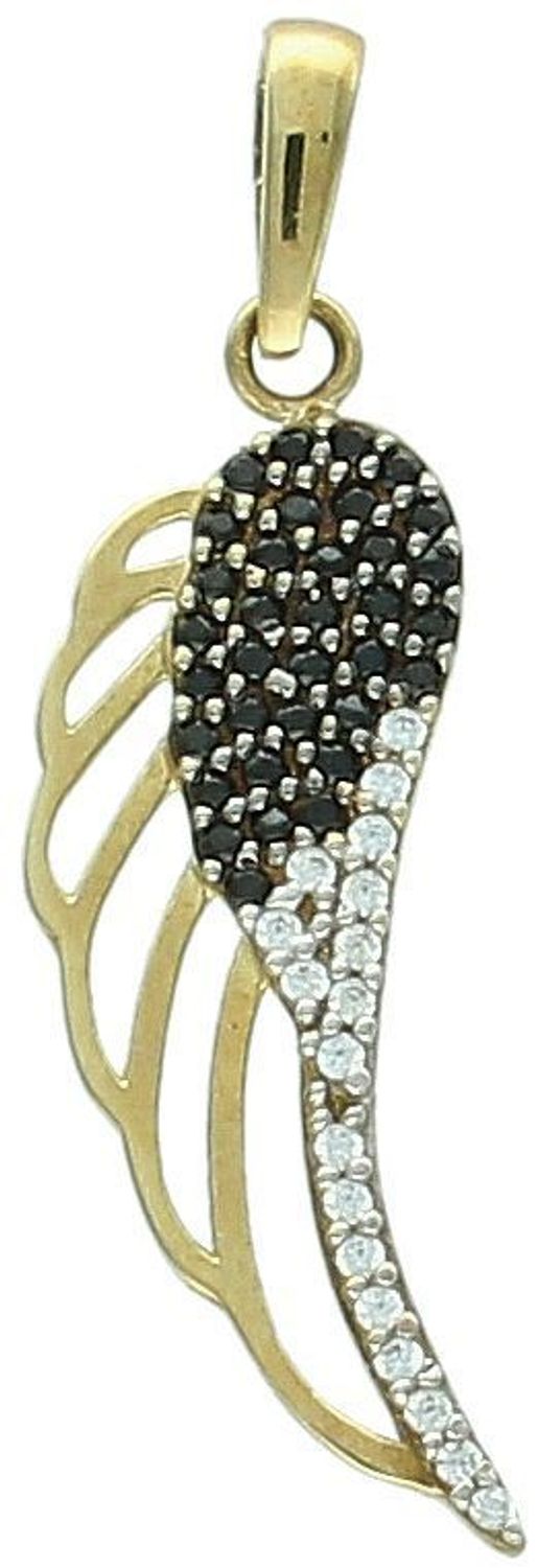 Złota zawieszka skrzydło z czarną i białą cyrkonią próba 333, OPZ000000-381. Symbol wolności, elegancji i blasku! 🕊️ Ta złota zawieszka w kształcie skrzydła jest ozdobiona kontrastującymi1.jpg