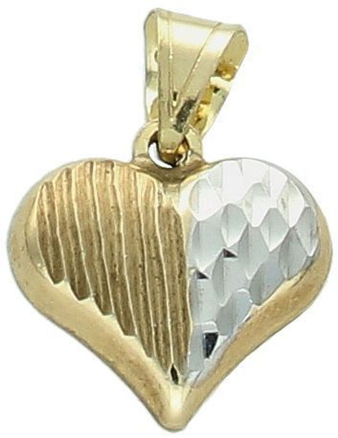 Złota zawieszka grawerowane serce z białym złotem próba 333, OPZ000000-423. Dodaj odrobinę elegancji i wyjątkowego uroku do swojej biżuterii dzięki złotej zawieszce w kształcie serca. 1.jpg