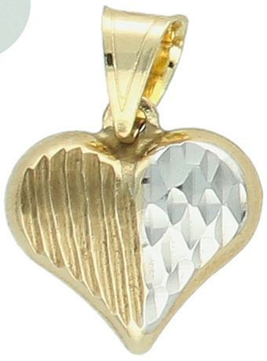 Złota zawieszka grawerowane serce z białym złotem próba 333, OPZ000000-423. Dodaj odrobinę elegancji i wyjątkowego uroku do swojej biżuterii dzięki złotej zawieszce w kształcie serca. 1.jpg