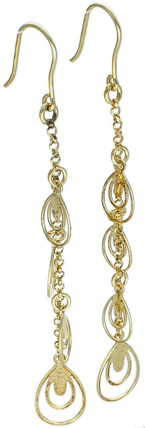 Kolczyki damskie srebrne pozłacane 925 ORRM21646G – cztery łezki na łańcuszku, długość 7,5 cm, zapięcie bigiel otwarty. Lekkie i eleganckie kolczyki z subtelnym ruchem.1.jpg