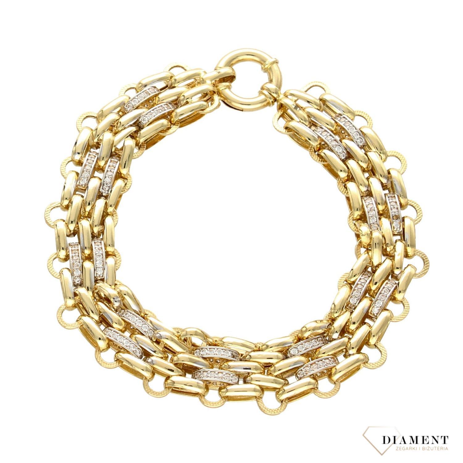 Złota bransoletka łączone ogniwka wykonana z wysokiej jakości złota próby 585. Złota bransoletka szeroka, idealna ozdoba. Świetny pomysł na prezent (1).jpg