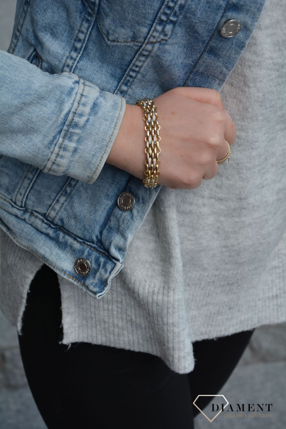 Złota bransoletka łączone ogniwka wykonana z wysokiej jakości złota próby 585. Złota bransoletka szeroka, idealna ozdoba. Świetny pomysł na prezent (1).jpg