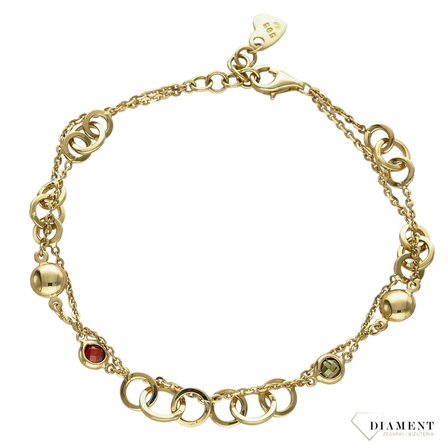 Złota bransoletka damska kółeczka z cyrkonią 585 żółte złoto OUB000000 042.jpg