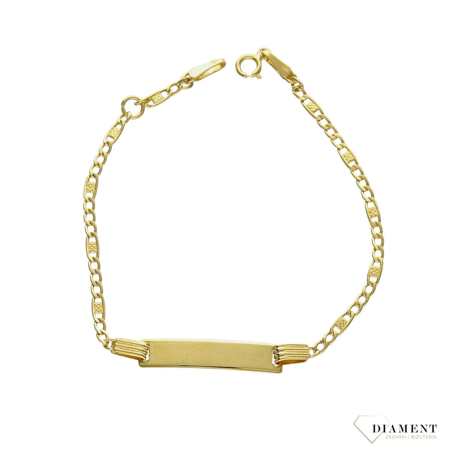 Złota bransoletka została wykonana w wysokiej jakości złota próby 585. Zapięcie na karabińczyk. Bransoletka z blaszką i miejscem na indywidualny grawer.  (1).jpg