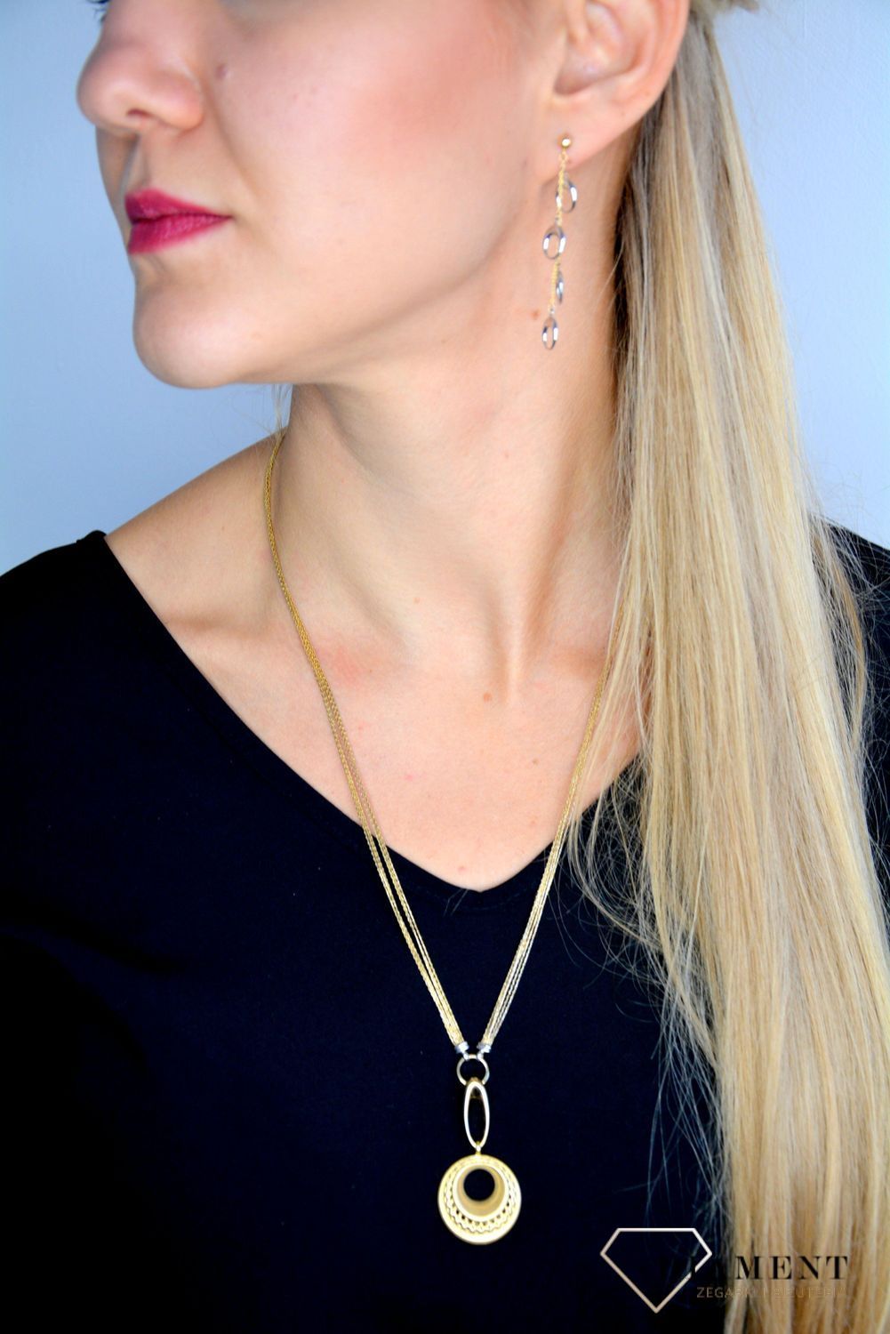 Długi naszyjnik złoty 585 ażurowe kółko 'Mistyczne koło'.jpg