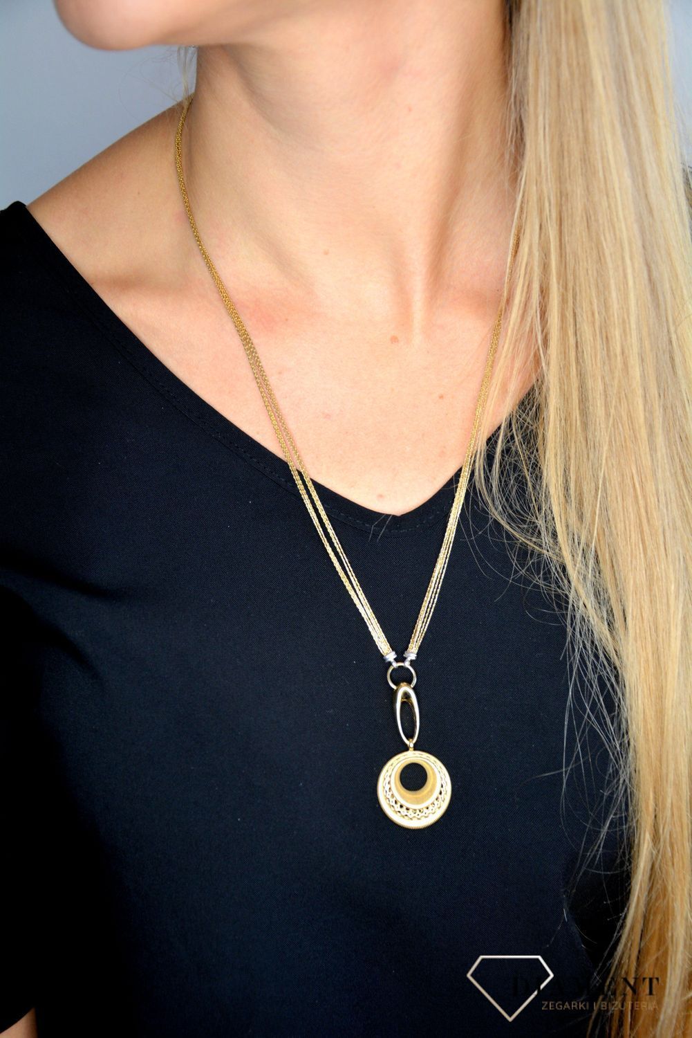 Długi naszyjnik złoty 585 ażurowe kółko 'Mistyczne koło'.jpg