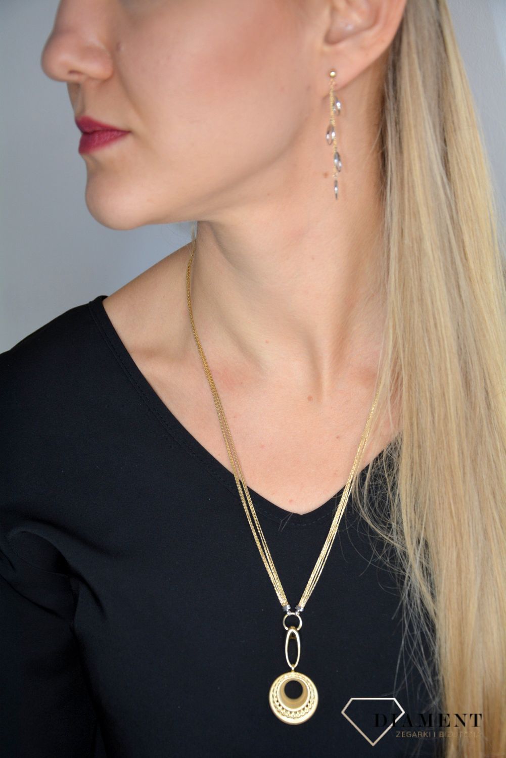 Długi naszyjnik złoty 585 ażurowe kółko 'Mistyczne koło'.jpg