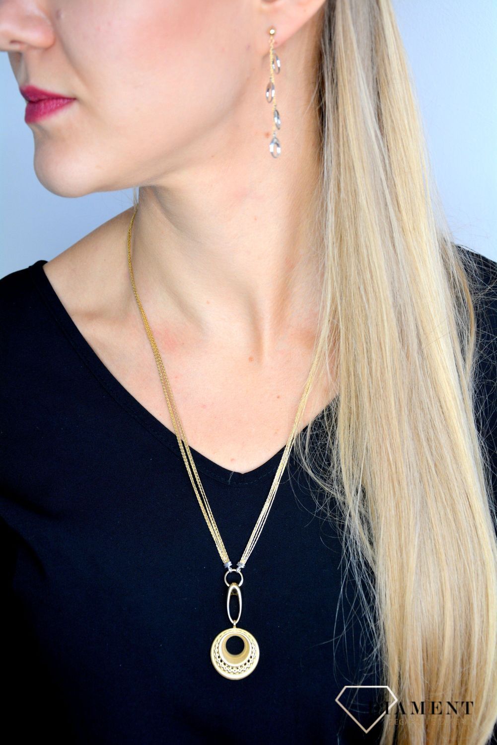 Długi naszyjnik złoty 585 ażurowe kółko 'Mistyczne koło'.jpg