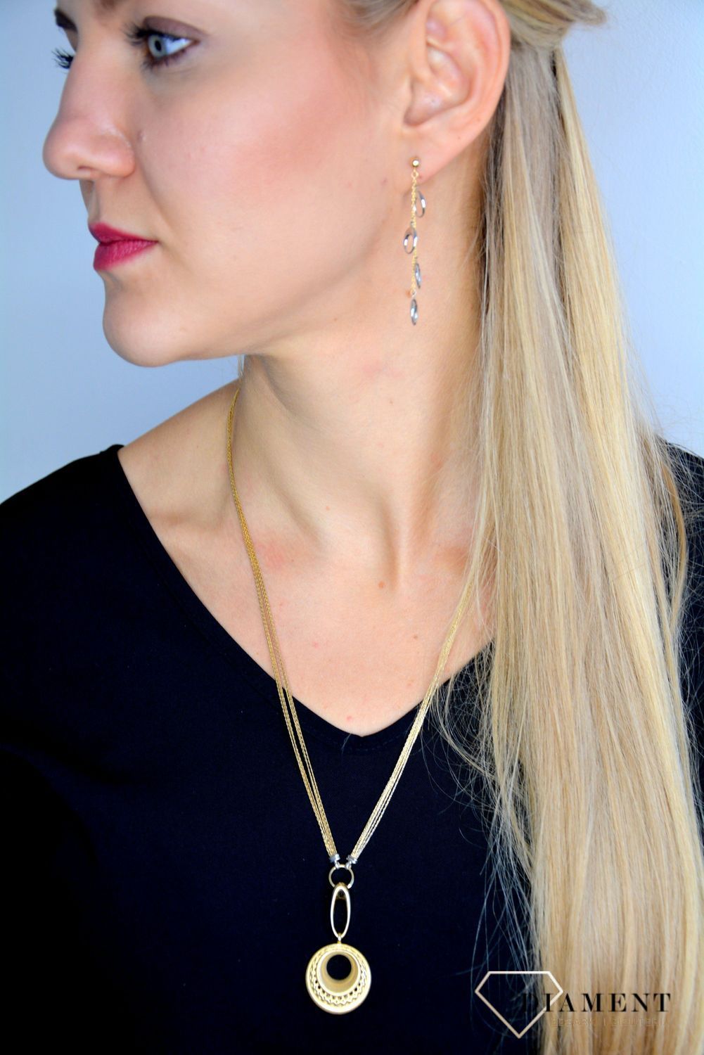 Długi naszyjnik złoty 585 ażurowe kółko 'Mistyczne koło'.jpg