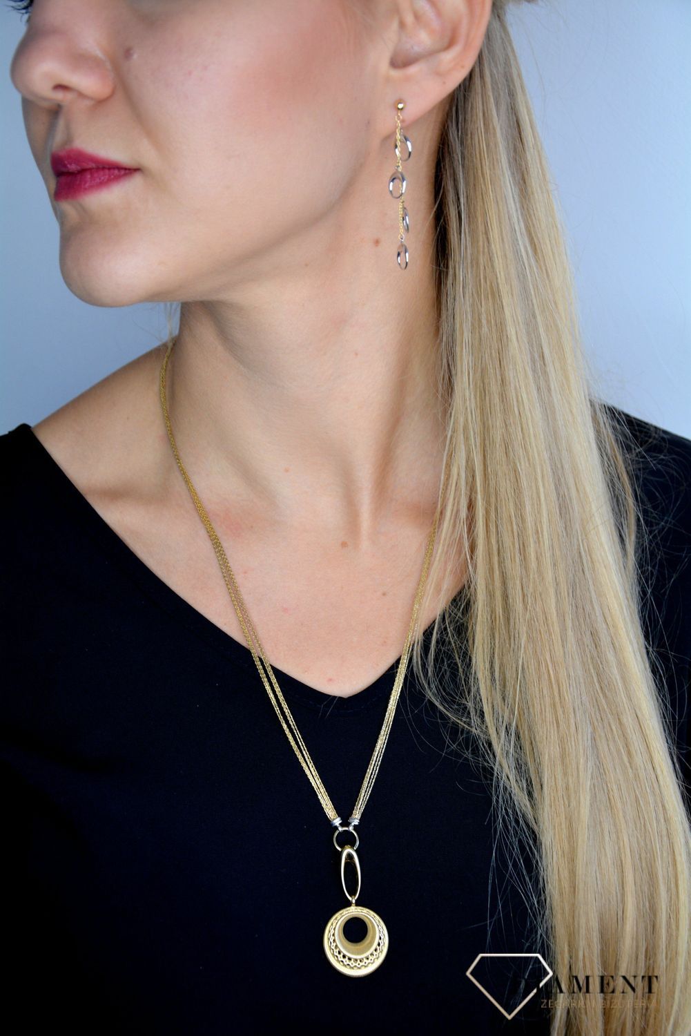 Długi naszyjnik złoty 585 ażurowe kółko 'Mistyczne koło'.jpg